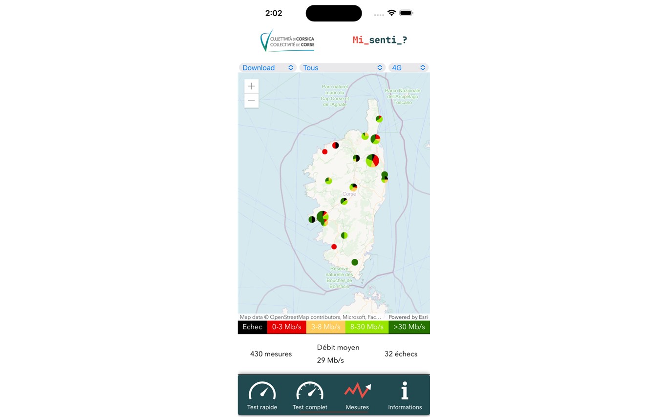 Image Apps « Mi_senti_ ? » qui permet de mesurer la couverture du réseau mobile 